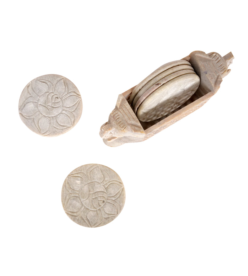 Handcrafted Marble Coasters with Elephant Design - Set of 6