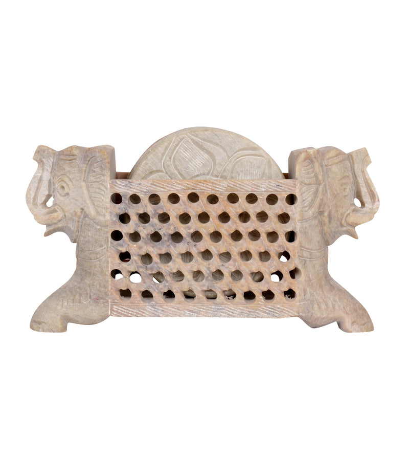 Handcrafted Marble Coasters with Elephant Design - Set of 6