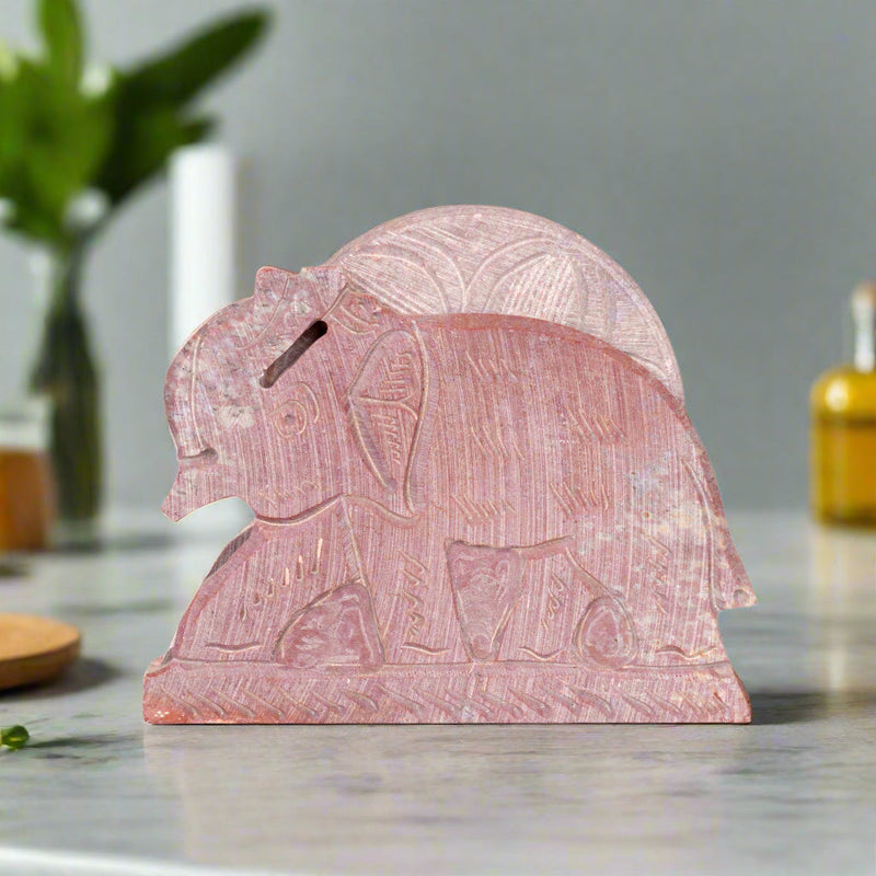 Elephant-Shaped Marble Coaster Set with Holder - Set of 6