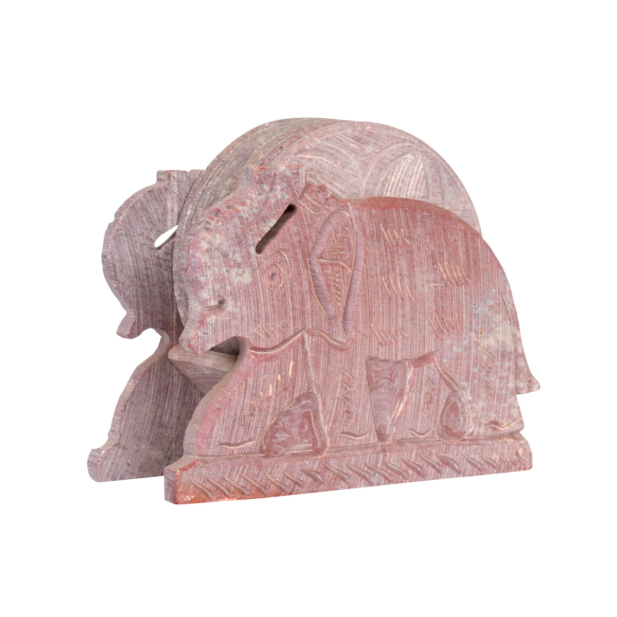 Elephant-Shaped Marble Coaster Set with Holder - Set of 6