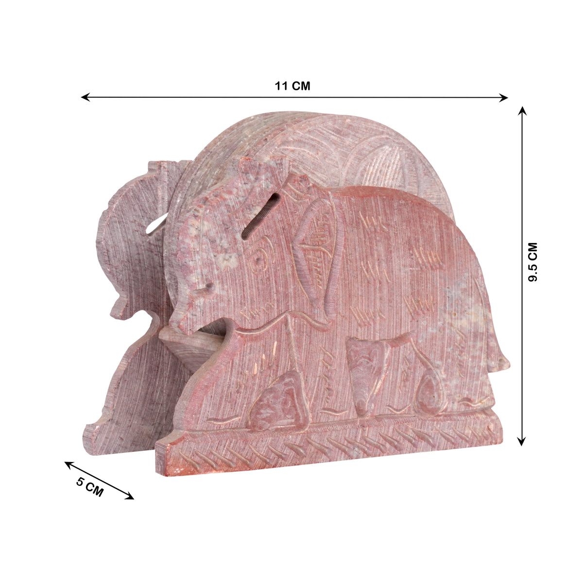 Elephant-Shaped Marble Coaster Set with Holder - Set of 6