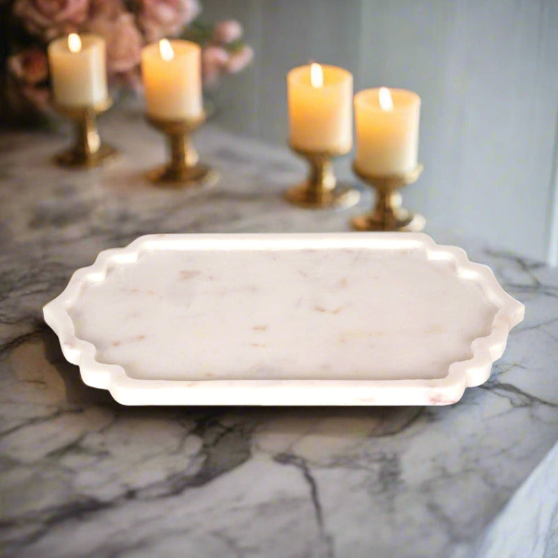 Elegant Marble Tray with Scalloped Edges