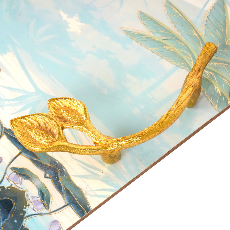 Artistic Vista: Handcrafted Serving Tray with Ornate Handles