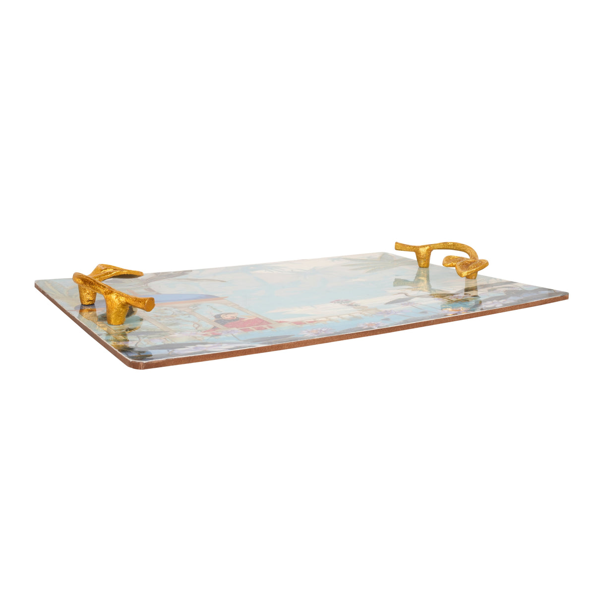 Artistic Vista: Handcrafted Serving Tray with Ornate Handles