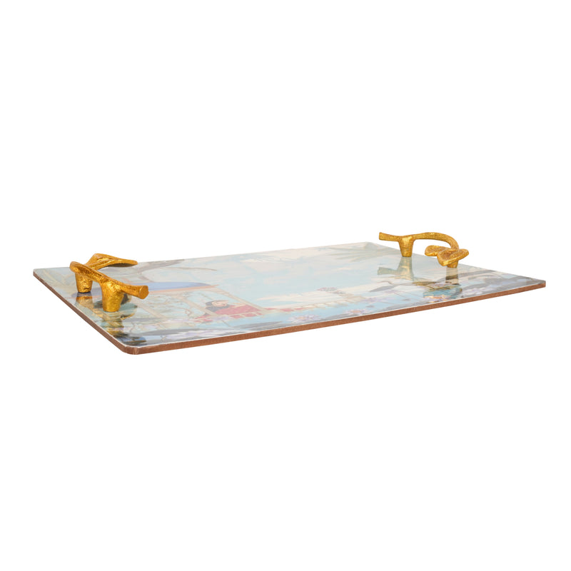 Artistic Vista: Handcrafted Serving Tray with Ornate Handles