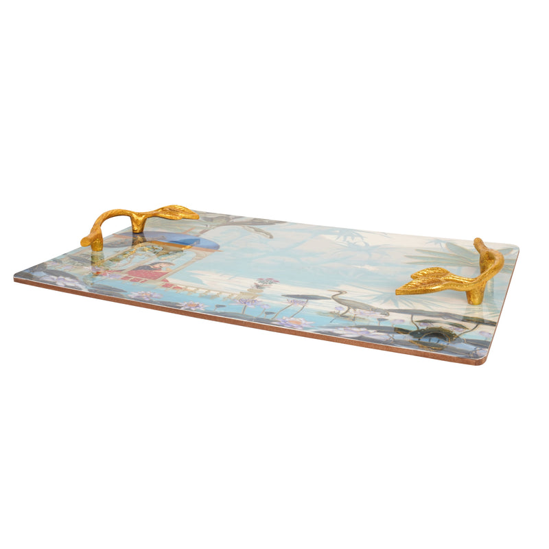 Artistic Vista: Handcrafted Serving Tray with Ornate Handles