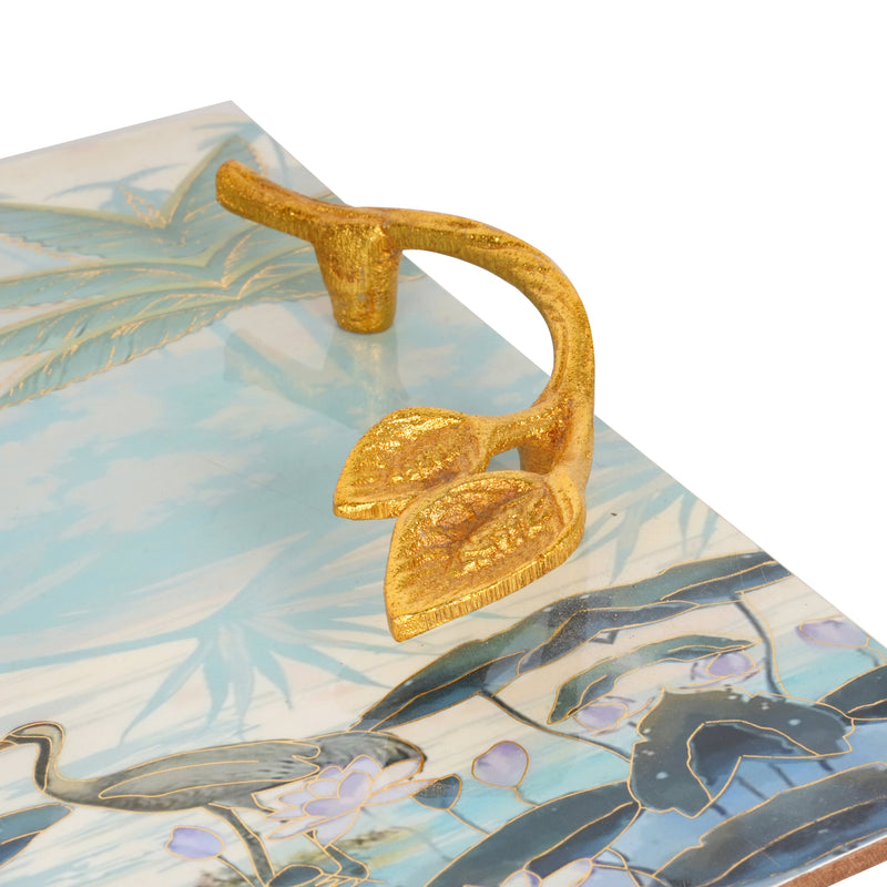 Artistic Vista: Handcrafted Serving Tray with Ornate Handles