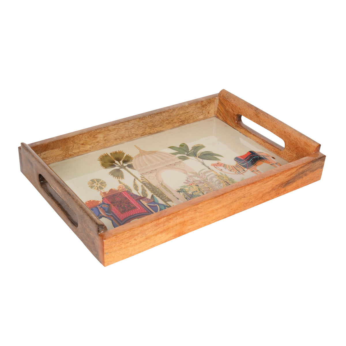 Handcrafted Wooden Printed Trays - Set of 2