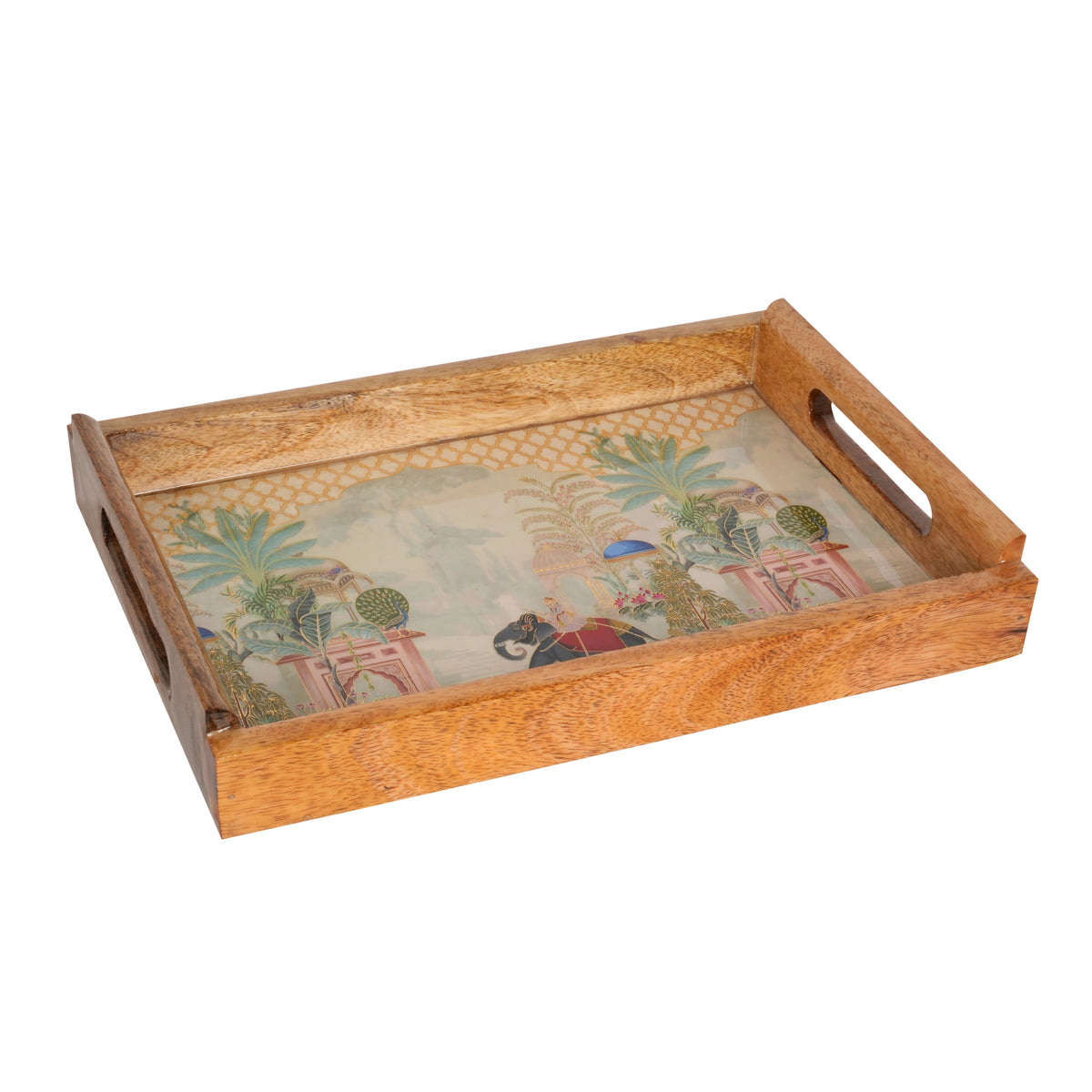 Handcrafted Wooden Printed Trays - Set of 2