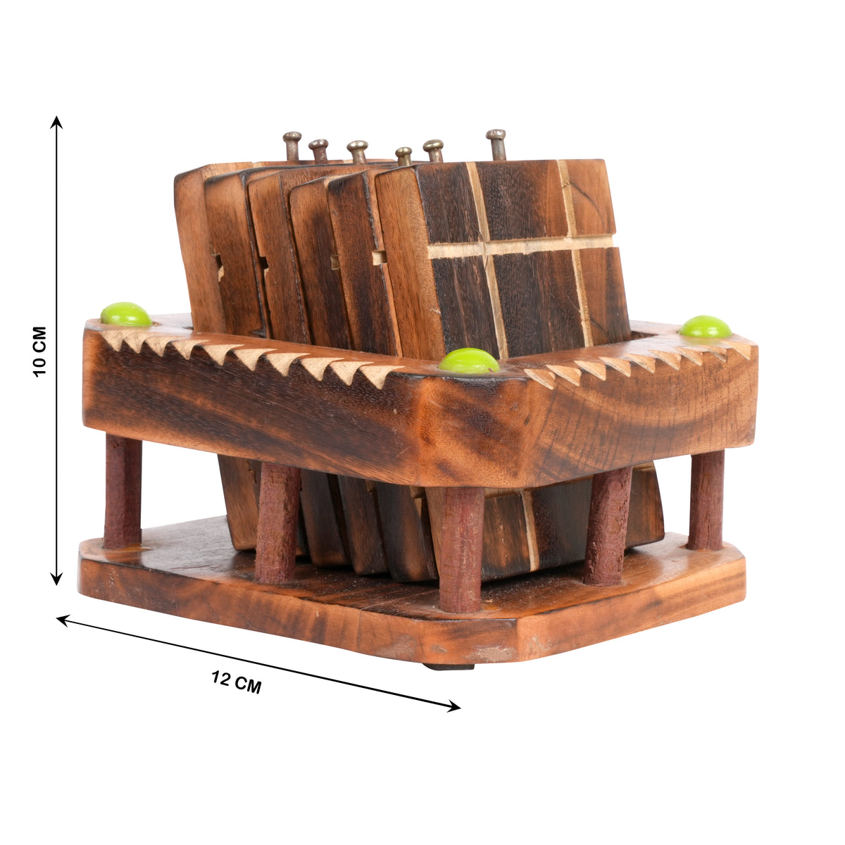 Hand-Carved Sheesham Wood Coaster Set