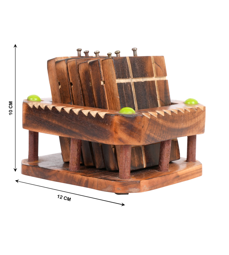 Hand-Carved Sheesham Wood Coaster Set