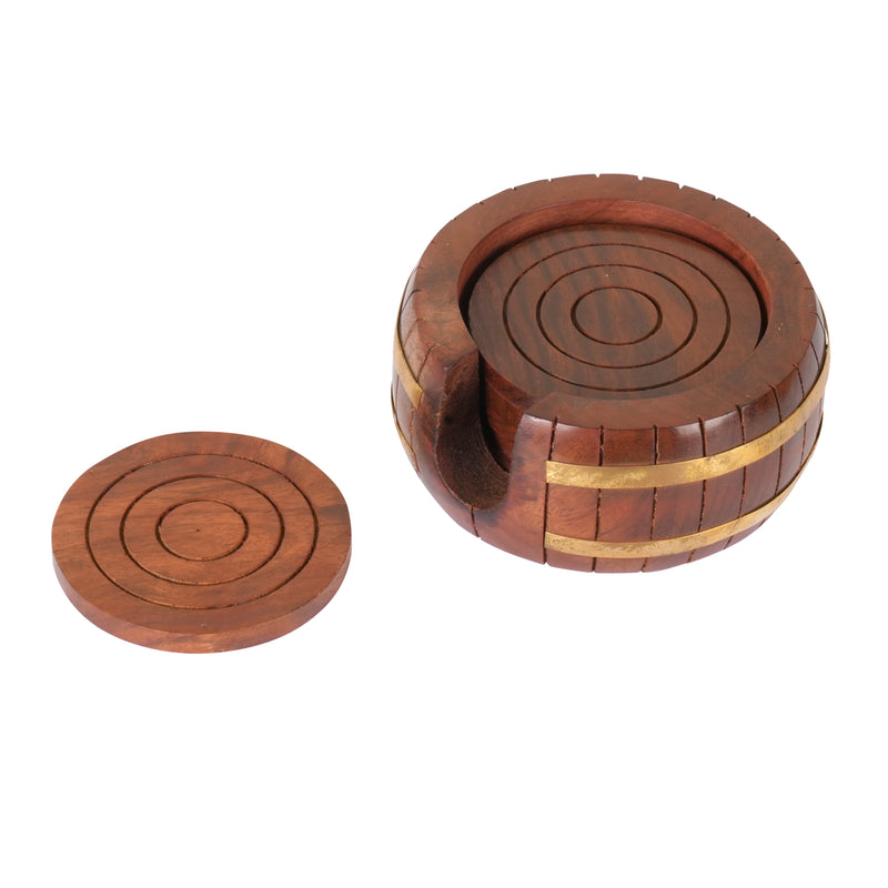 Handcrafted Rosewood Coaster Set with Barrel Holder