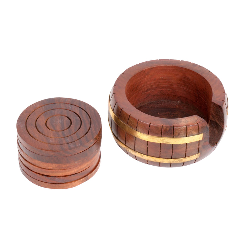 Handcrafted Rosewood Coaster Set with Barrel Holder