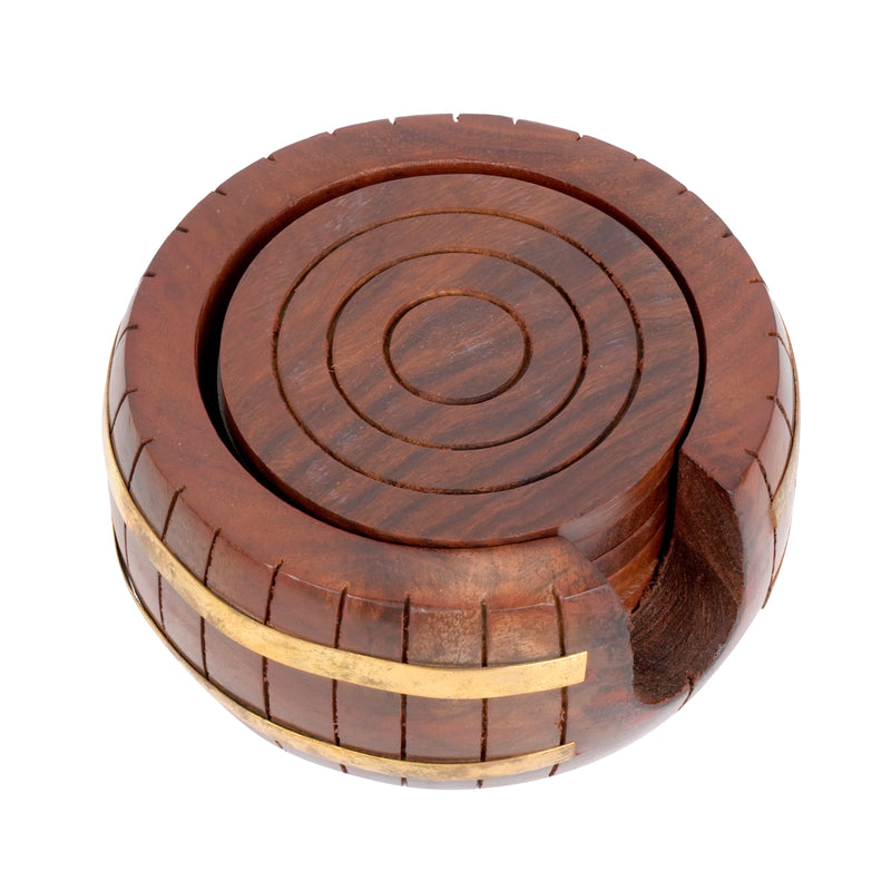 Handcrafted Rosewood Coaster Set with Barrel Holder