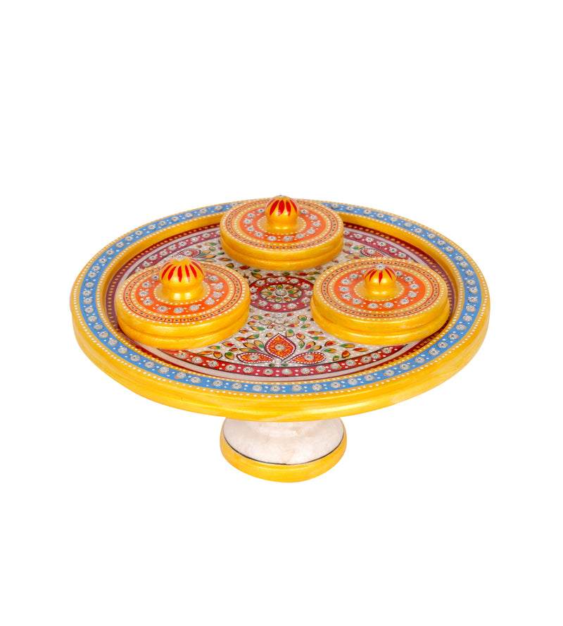 Handcrafted Marble Revolving Decor Set with Intricate Meenakari Artwork - A Stunning Touch of Rajasthan’s Tradition