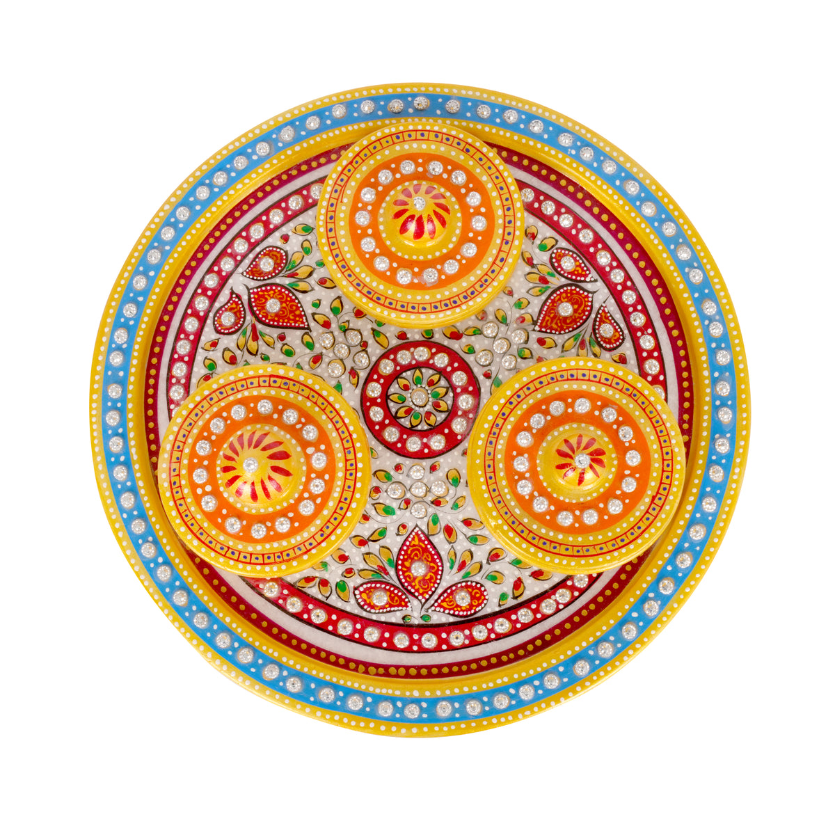 Handcrafted Marble Revolving Decor Set with Intricate Meenakari Artwork - A Stunning Touch of Rajasthan’s Tradition