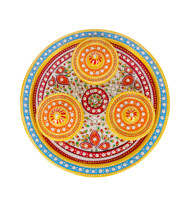 Handcrafted Marble Revolving Decor Set with Intricate Meenakari Artwork - A Stunning Touch of Rajasthan’s Tradition
