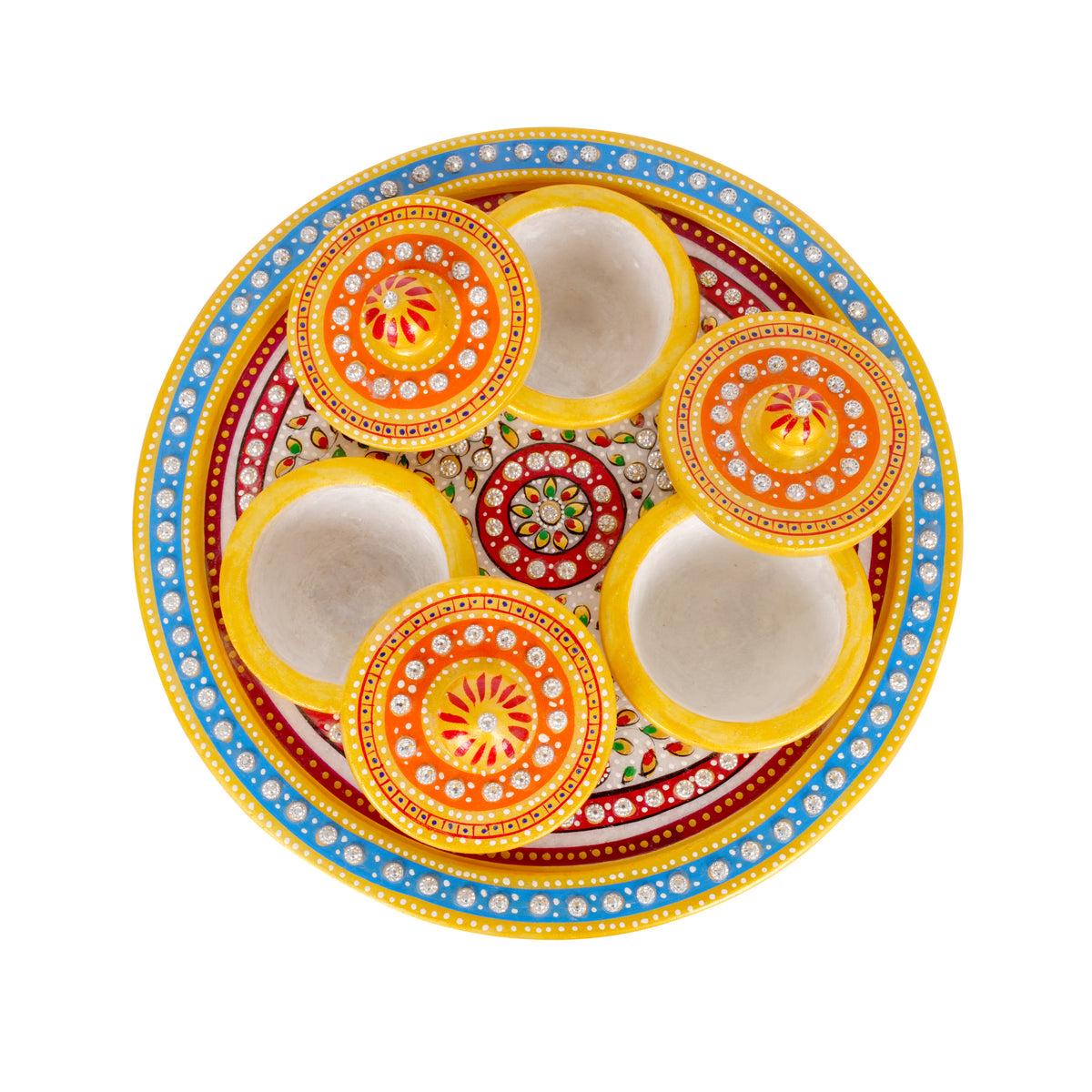 Handcrafted Marble Revolving Decor Set with Intricate Meenakari Artwork - A Stunning Touch of Rajasthan’s Tradition