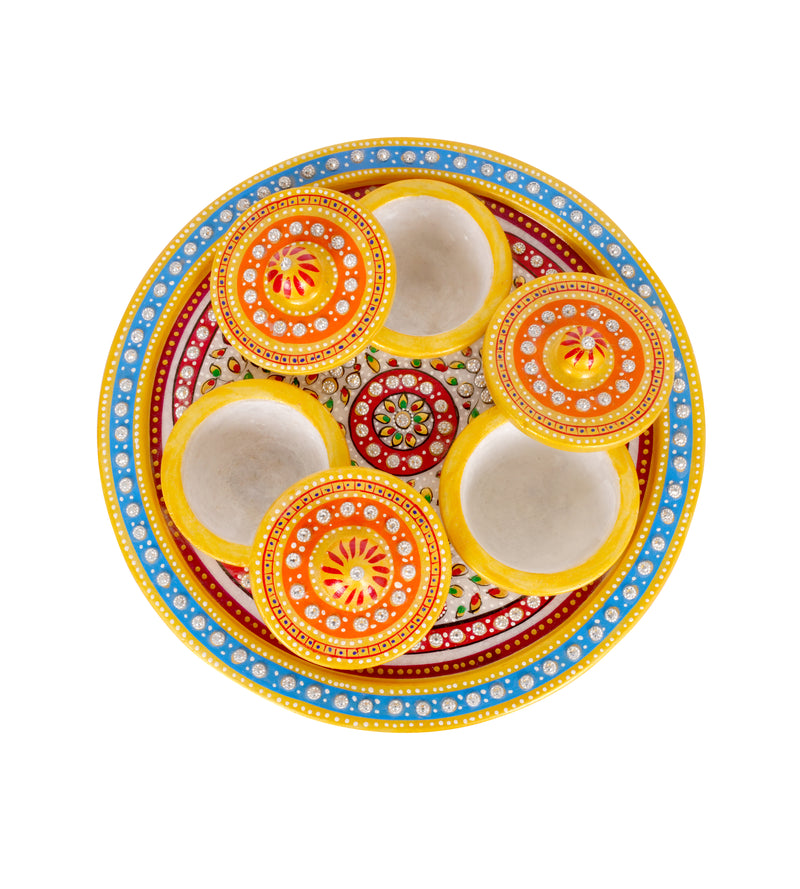 Handcrafted Marble Revolving Decor Set with Intricate Meenakari Artwork - A Stunning Touch of Rajasthan’s Tradition