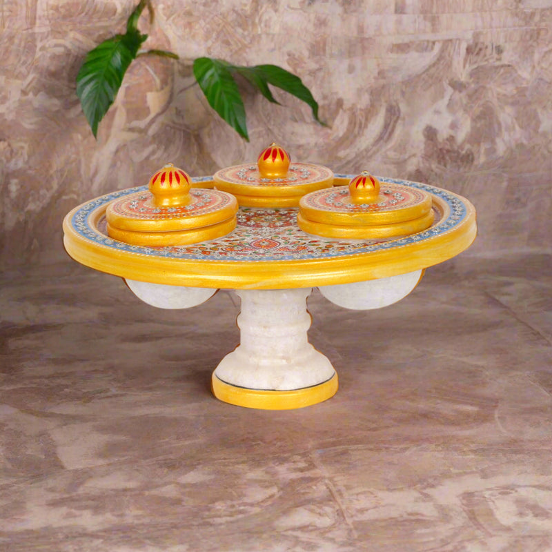 Handcrafted Marble Revolving Decor Set with Intricate Meenakari Artwork - A Stunning Touch of Rajasthan’s Tradition