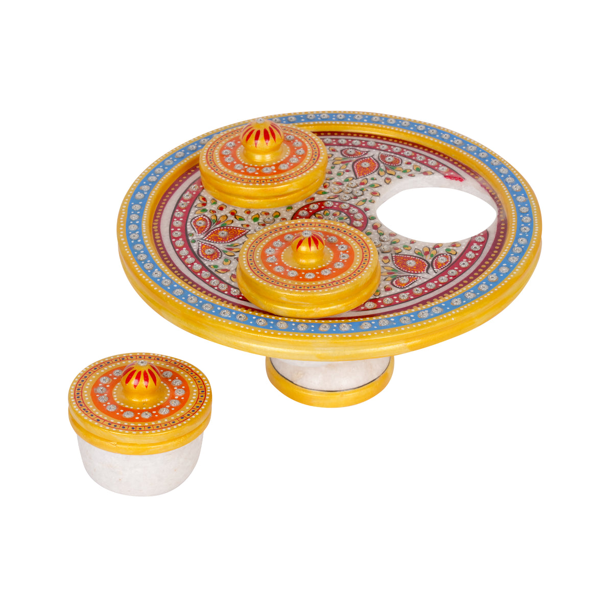 Handcrafted Marble Revolving Decor Set with Intricate Meenakari Artwork - A Stunning Touch of Rajasthan’s Tradition