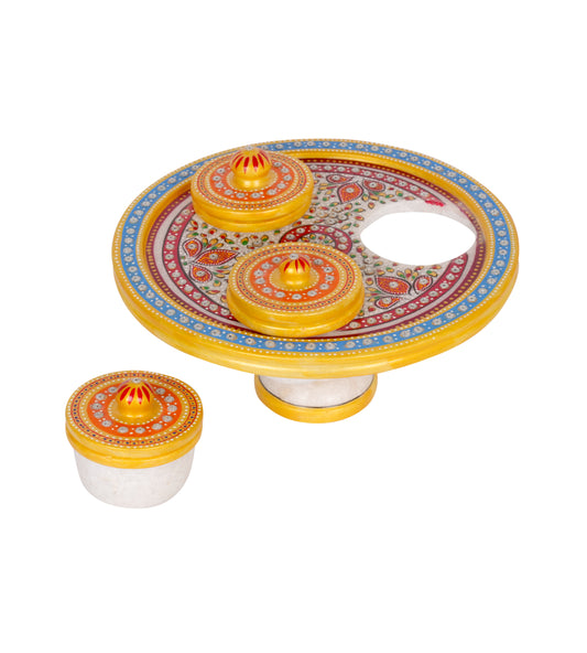 Handcrafted Marble Revolving Decor Set with Intricate Meenakari Artwork - A Stunning Touch of Rajasthan’s Tradition