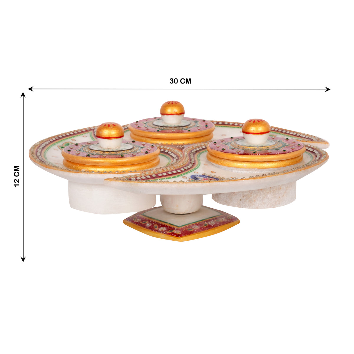 Handcrafted Marble Revolving Dry Fruit Set – Traditional Rajasthani Meenakari Artwork