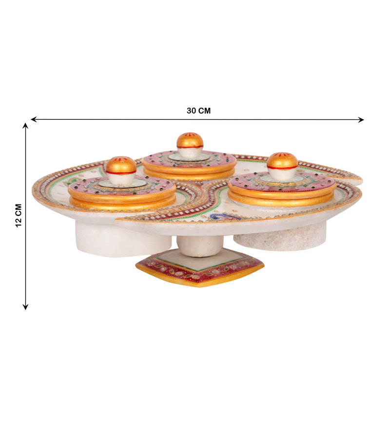 Handcrafted Marble Revolving Dry Fruit Set – Traditional Rajasthani Meenakari Artwork