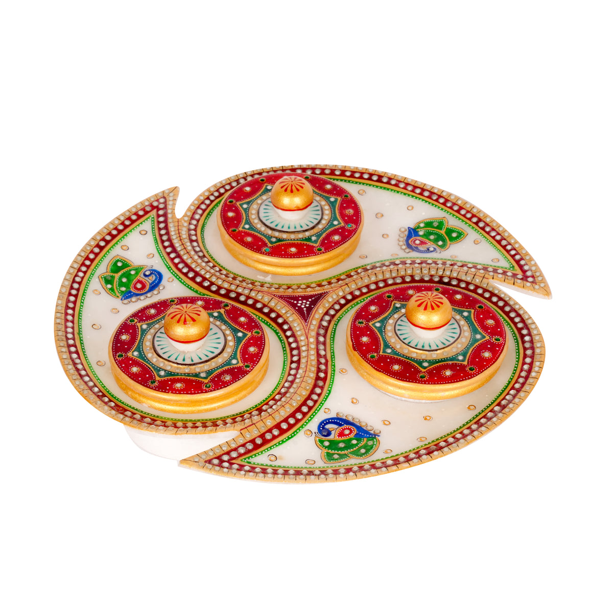 Handcrafted Marble Revolving Dry Fruit Set – Traditional Rajasthani Meenakari Artwork