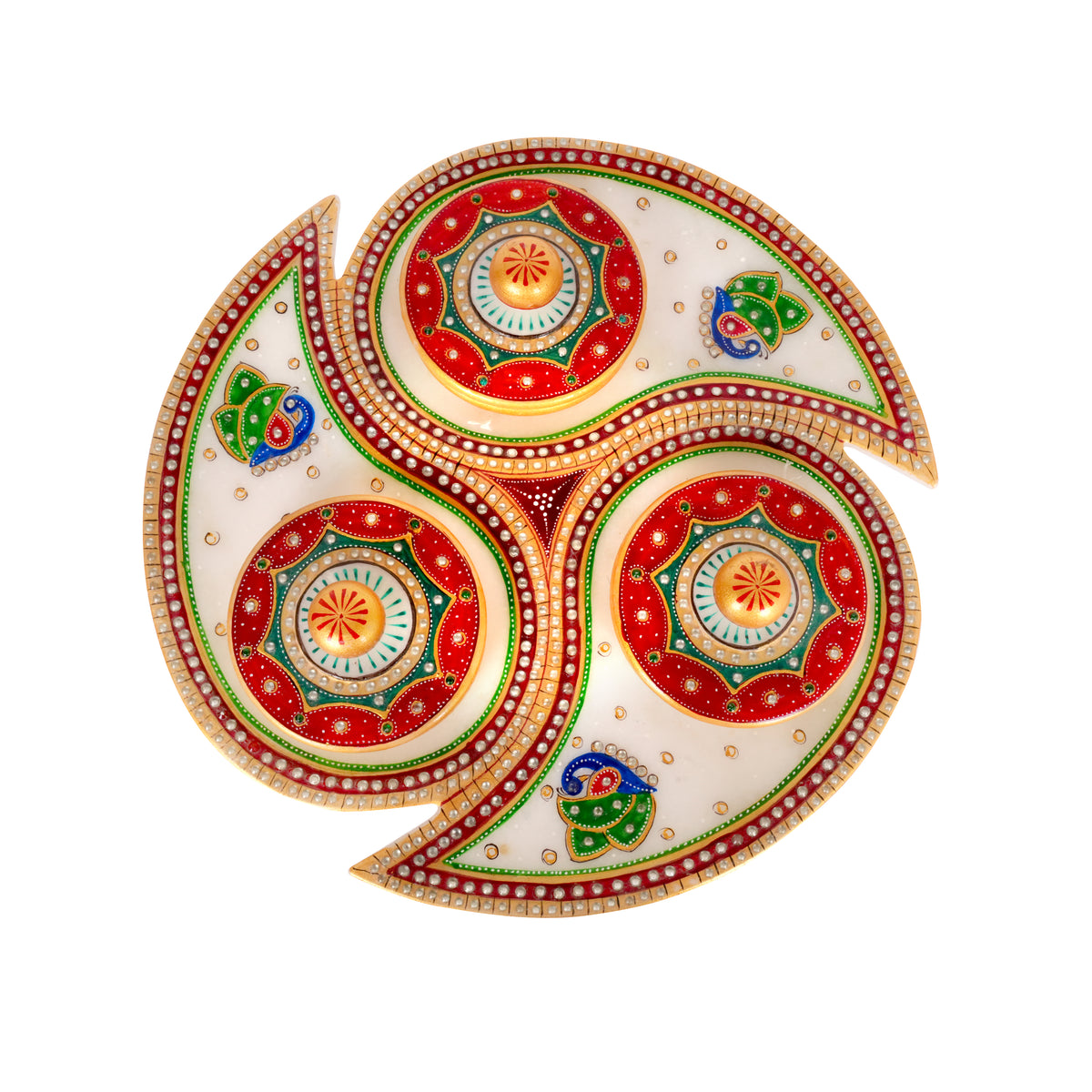 Handcrafted Marble Revolving Dry Fruit Set – Traditional Rajasthani Meenakari Artwork