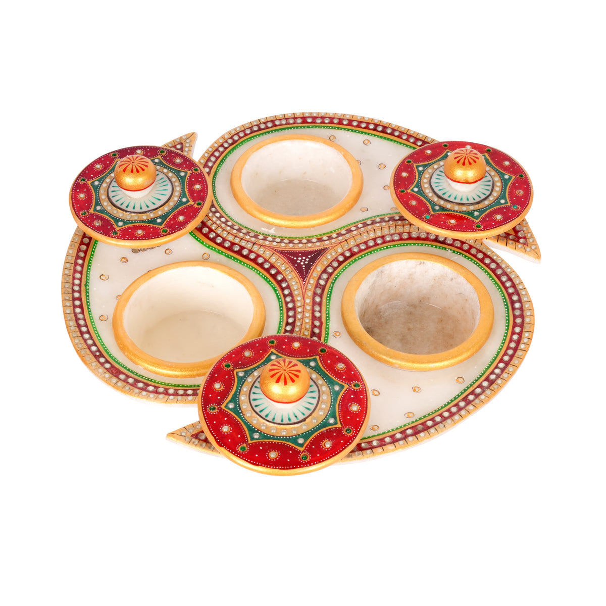 Handcrafted Marble Revolving Dry Fruit Set – Traditional Rajasthani Meenakari Artwork