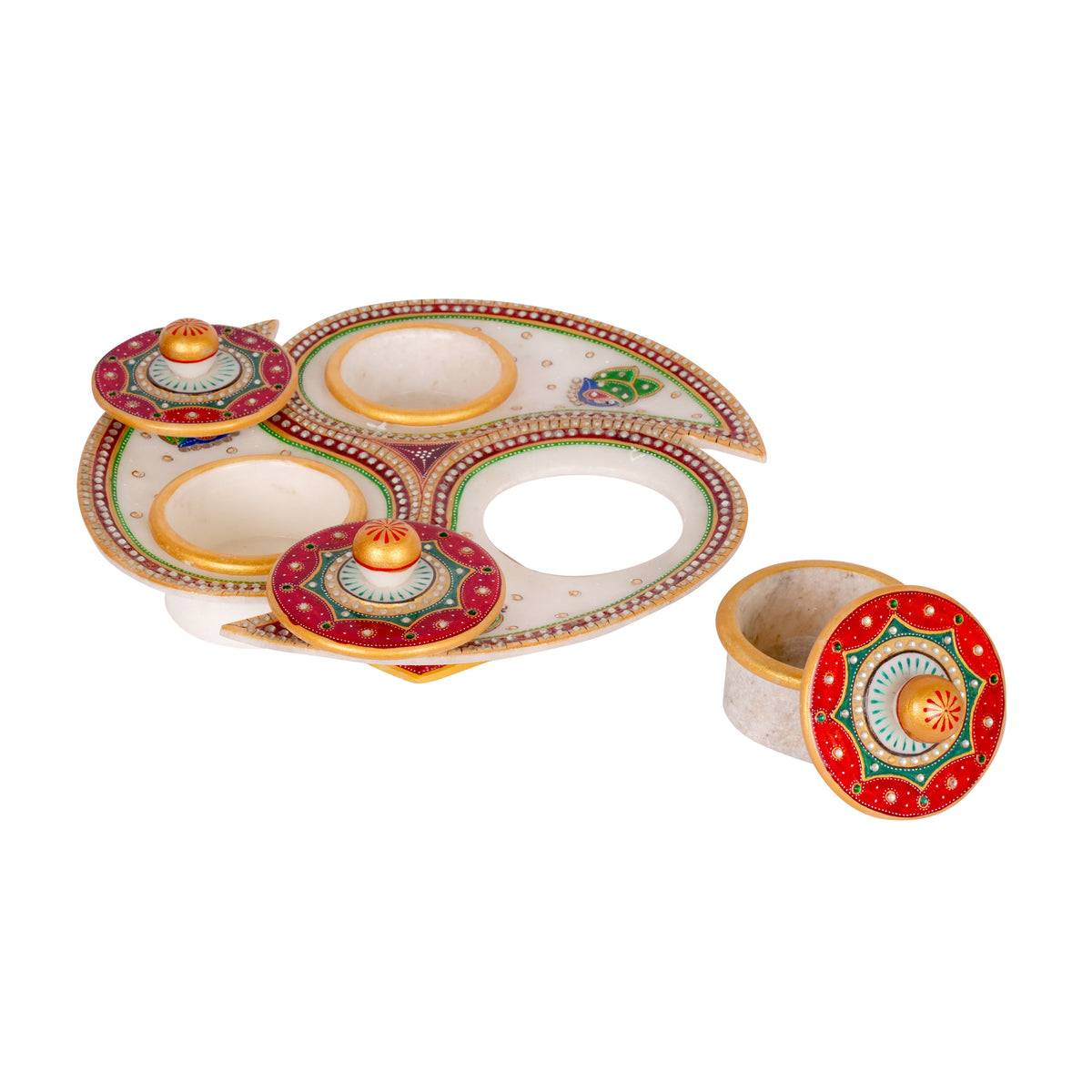 Handcrafted Marble Revolving Dry Fruit Set – Traditional Rajasthani Meenakari Artwork