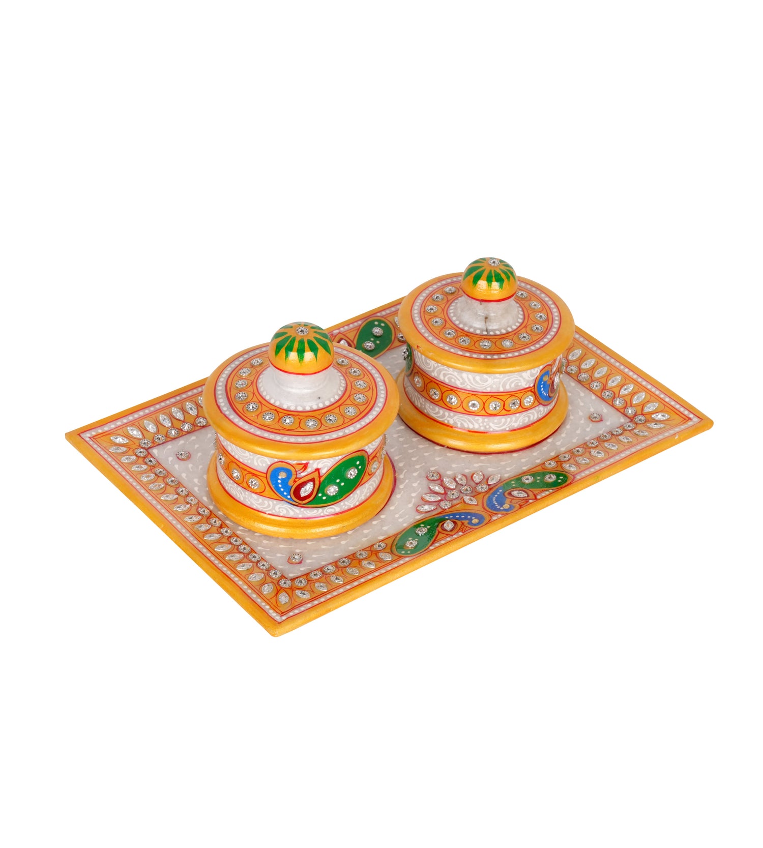 Handcrafted Marble Dry Fruit Set – Traditional Rajasthani Artwork