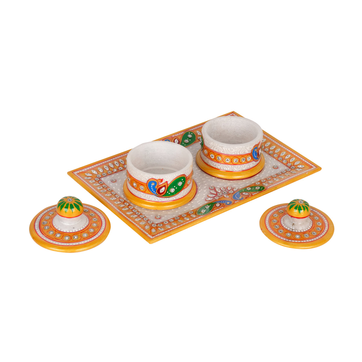 Handcrafted Marble Dry Fruit Set – Traditional Rajasthani Artwork