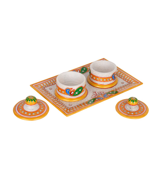 Handcrafted Marble Dry Fruit Set – Traditional Rajasthani Artwork