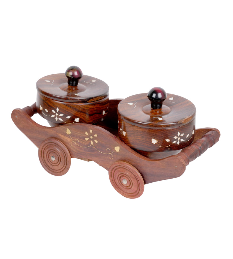 Traditional Charm: Handcrafted Rosewood Trolley with Lidded Boxes
