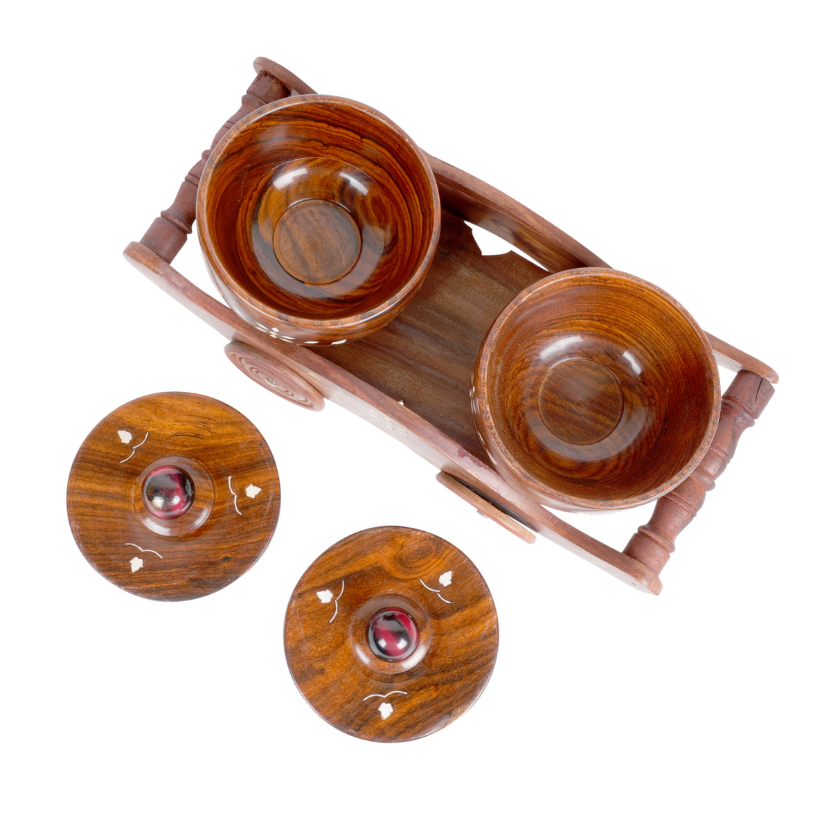 Traditional Charm: Handcrafted Rosewood Trolley with Lidded Boxes