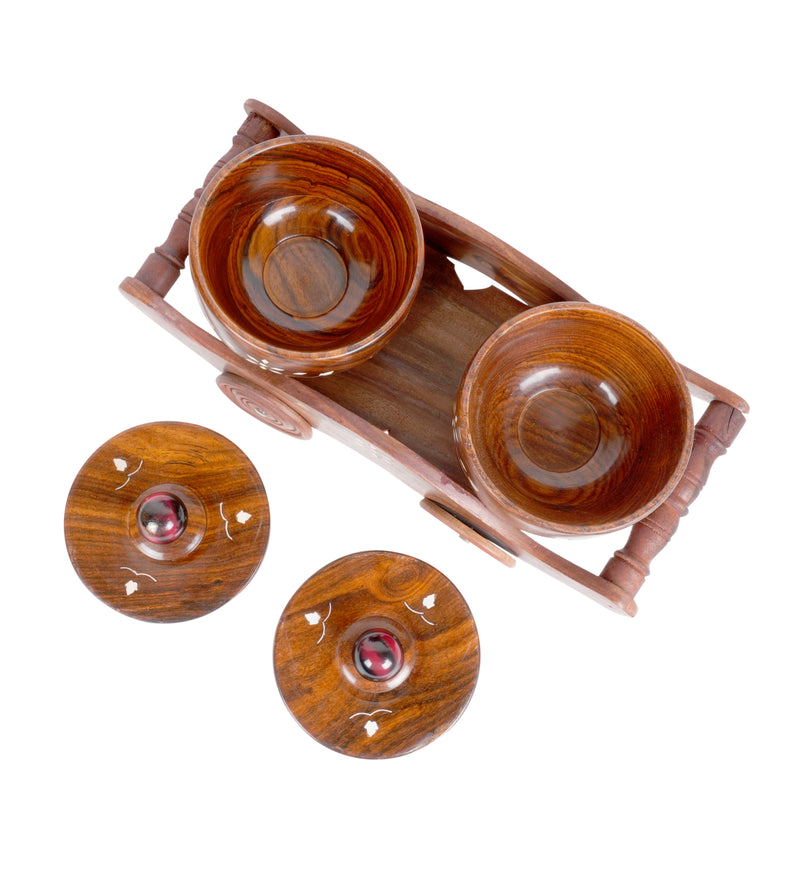 Traditional Charm: Handcrafted Rosewood Trolley with Lidded Boxes