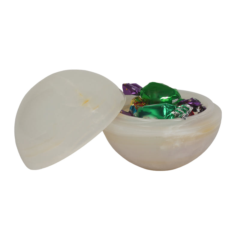 Handcrafted Onyx Candy Box with Lid | Creative Natural Banded Marble Trinket Dish