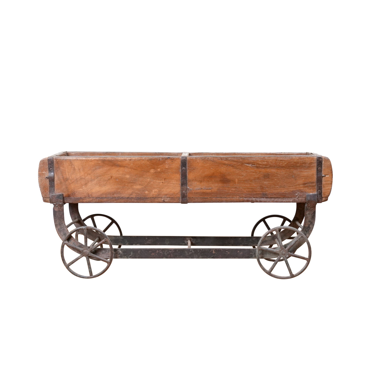 Handcrafted Wooden Trolley with Compartments and Wheels