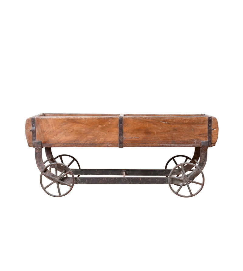 Handcrafted Wooden Trolley with Compartments and Wheels