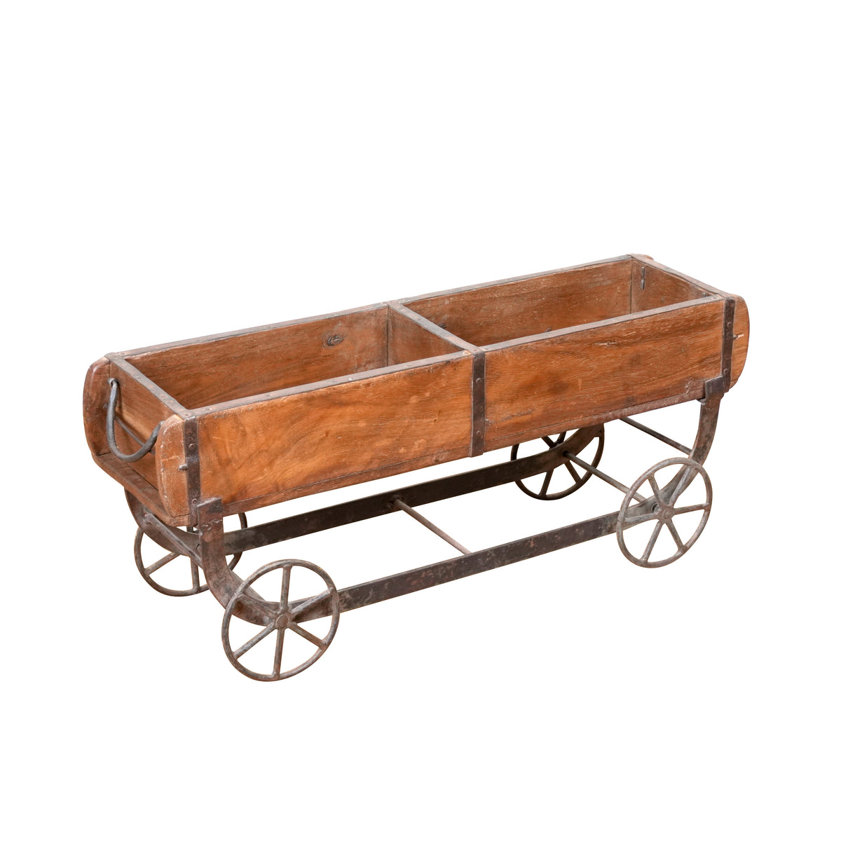 Handcrafted Wooden Trolley with Compartments and Wheels