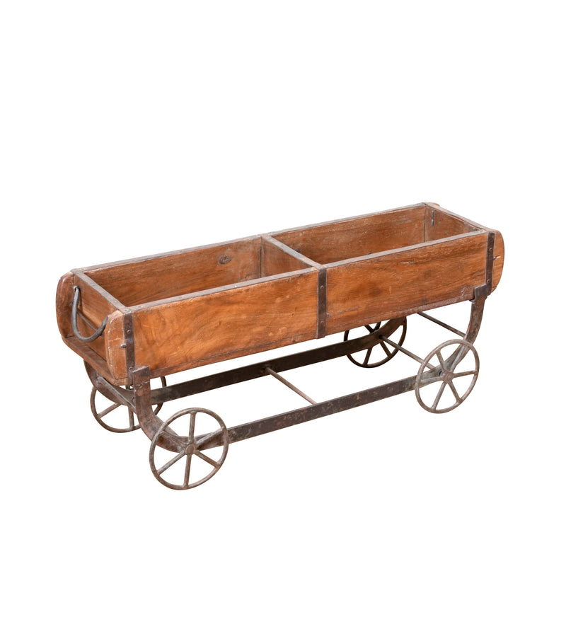 Handcrafted Wooden Trolley with Compartments and Wheels
