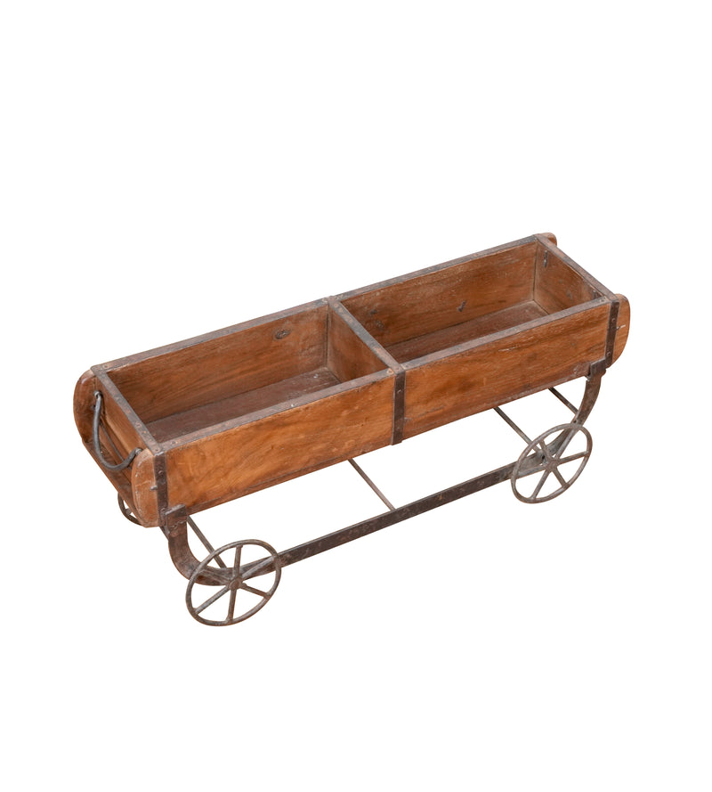 Handcrafted Wooden Trolley with Compartments and Wheels