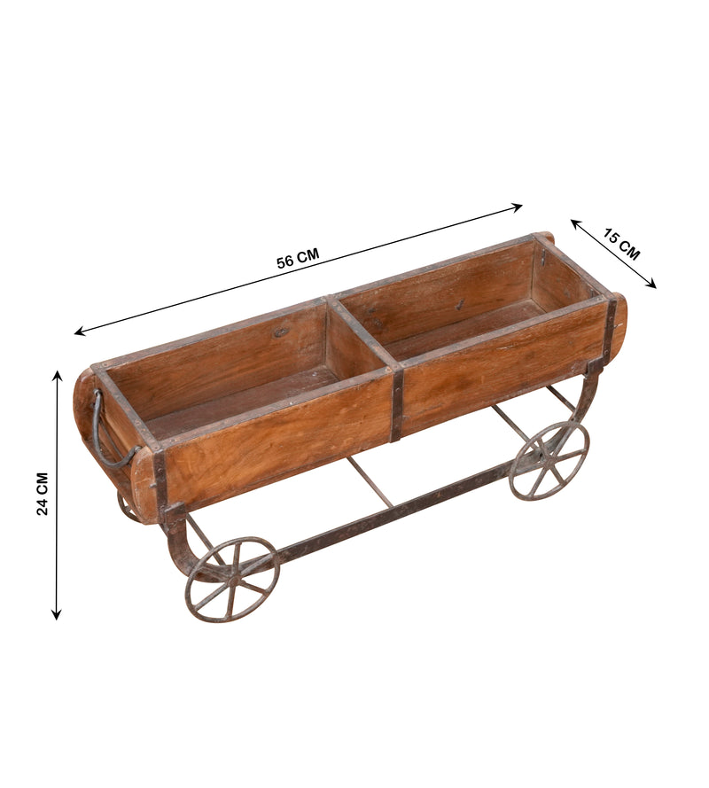 Handcrafted Wooden Trolley with Compartments and Wheels