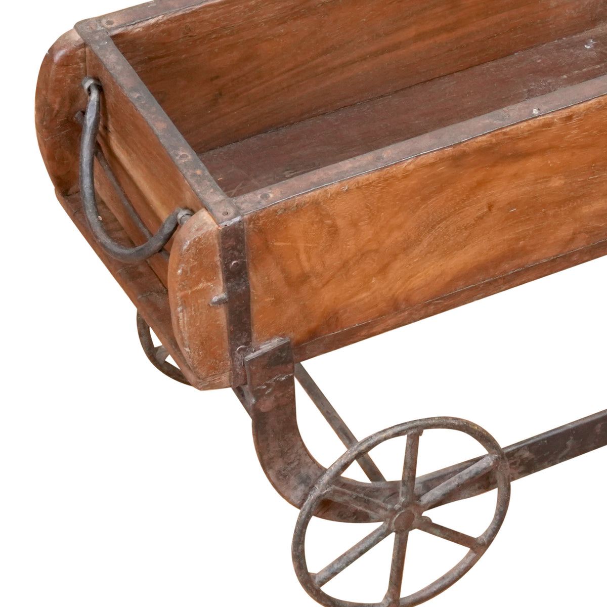 Handcrafted Wooden Trolley with Compartments and Wheels