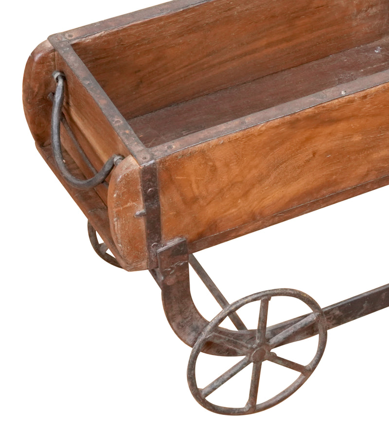 Handcrafted Wooden Trolley with Compartments and Wheels