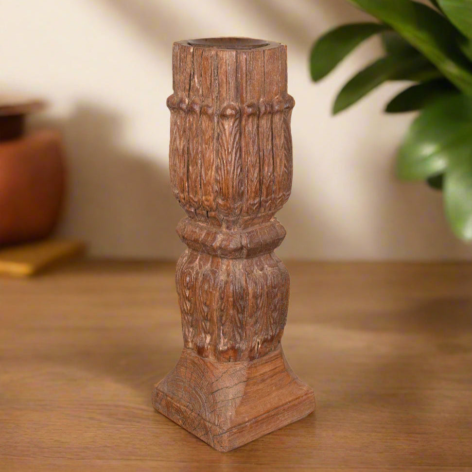 Antique Wooden Candle Holder – Traditional Design with Vintage Appeal