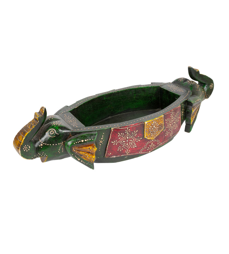 Handcrafted Decorative Wooden Bowl – Traditional Rajasthani Art with Peacock Motifs