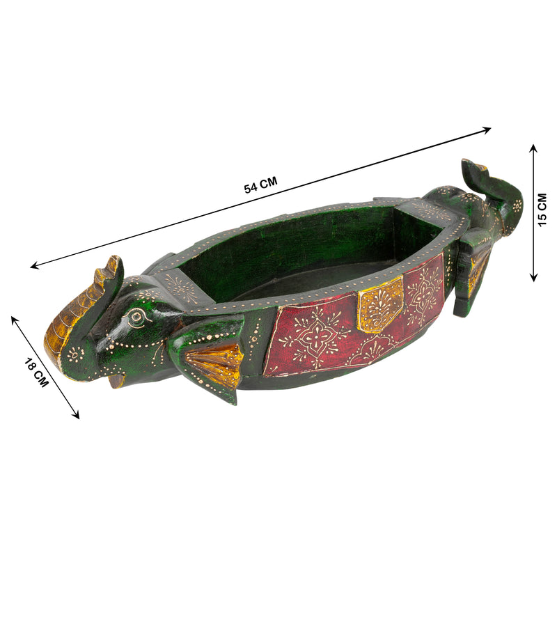 Handcrafted Decorative Wooden Bowl – Traditional Rajasthani Art with Peacock Motifs